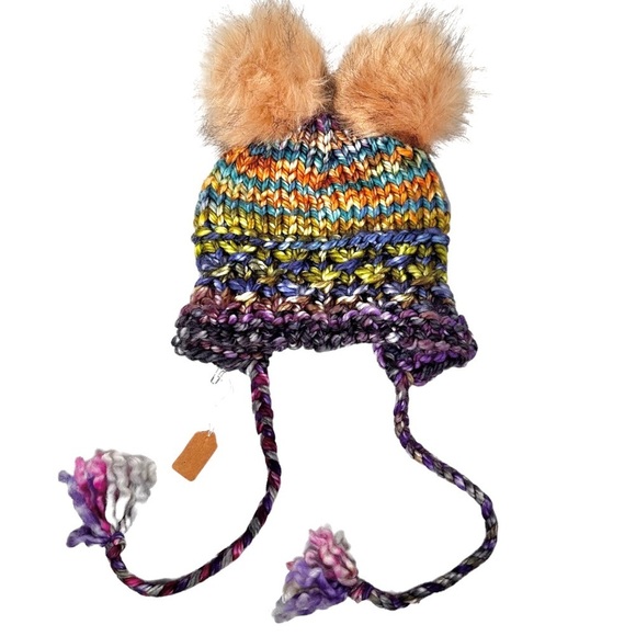 HANDMADE Fluffy PomPom Ears Chunky Knit Beanie - Picture 1 of 6